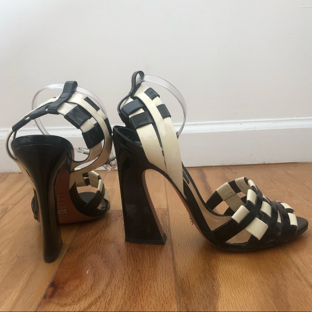 Schutz woven black & white sandals sz 6.5/7 never worn. White is discolored
